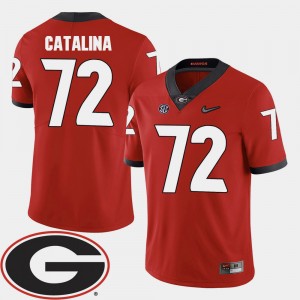 #72 Tyler Catalina Georgia Bulldogs College Football Men 2018 SEC Patch Jersey - Red