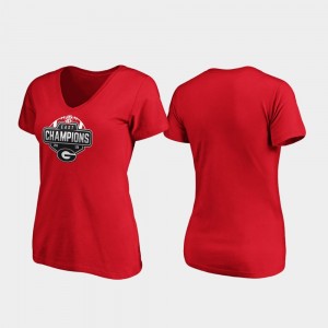 Georgia Bulldogs V-Neck 2019 SEC East Football Division Champions For Women T-Shirt - Red