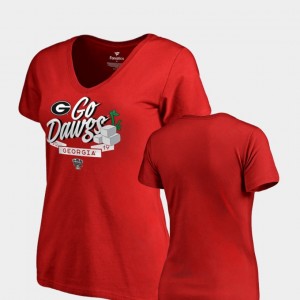 Georgia Bulldogs Dime V-Neck 2019 Sugar Bowl Bound For Women's T-Shirt - Red