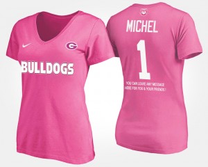 #1 Sony Michel Georgia Bulldogs Womens With Message T-Shirt - Pink